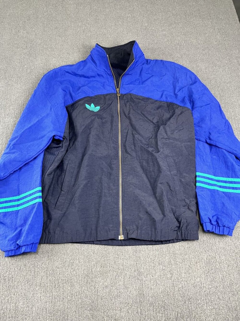 Vintage Adidas Originals Blue & Black Full-Zip Track Jacket Trefoil Striped 2XL